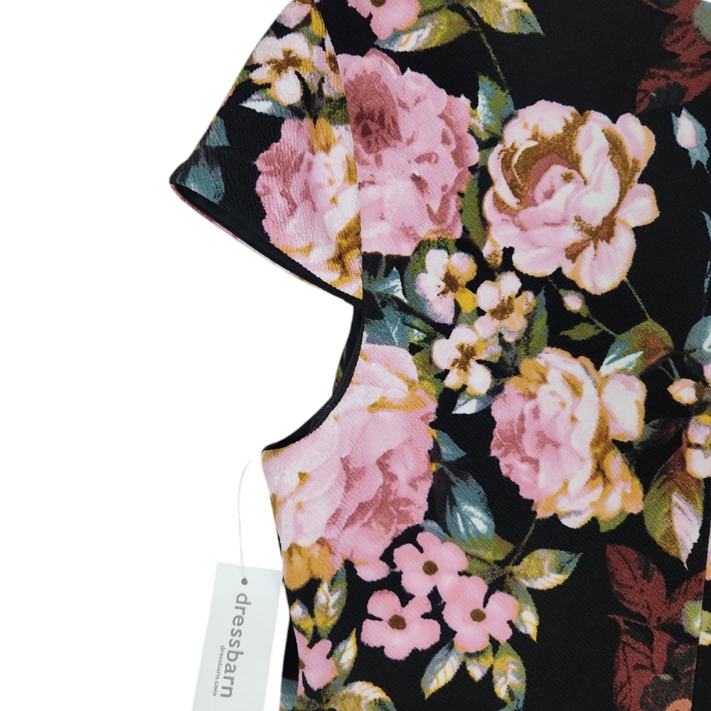 NWT, Dressbarn, Women's black floral dress. Has cap sleeves. Slim fit, Size 12 - Picture 6 of 7